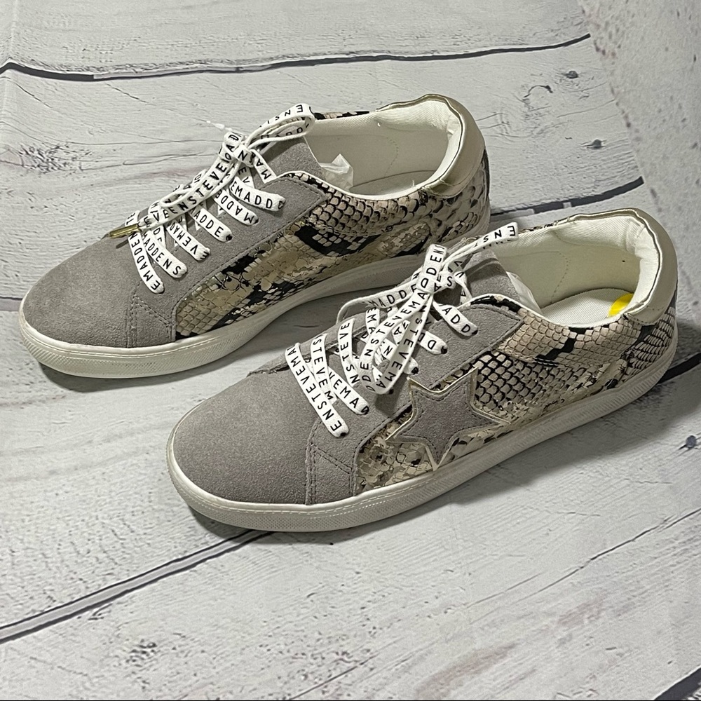 Steve Madden Gray and Gold Snake-Print Low Top Sneakers - Picture 5 of 10